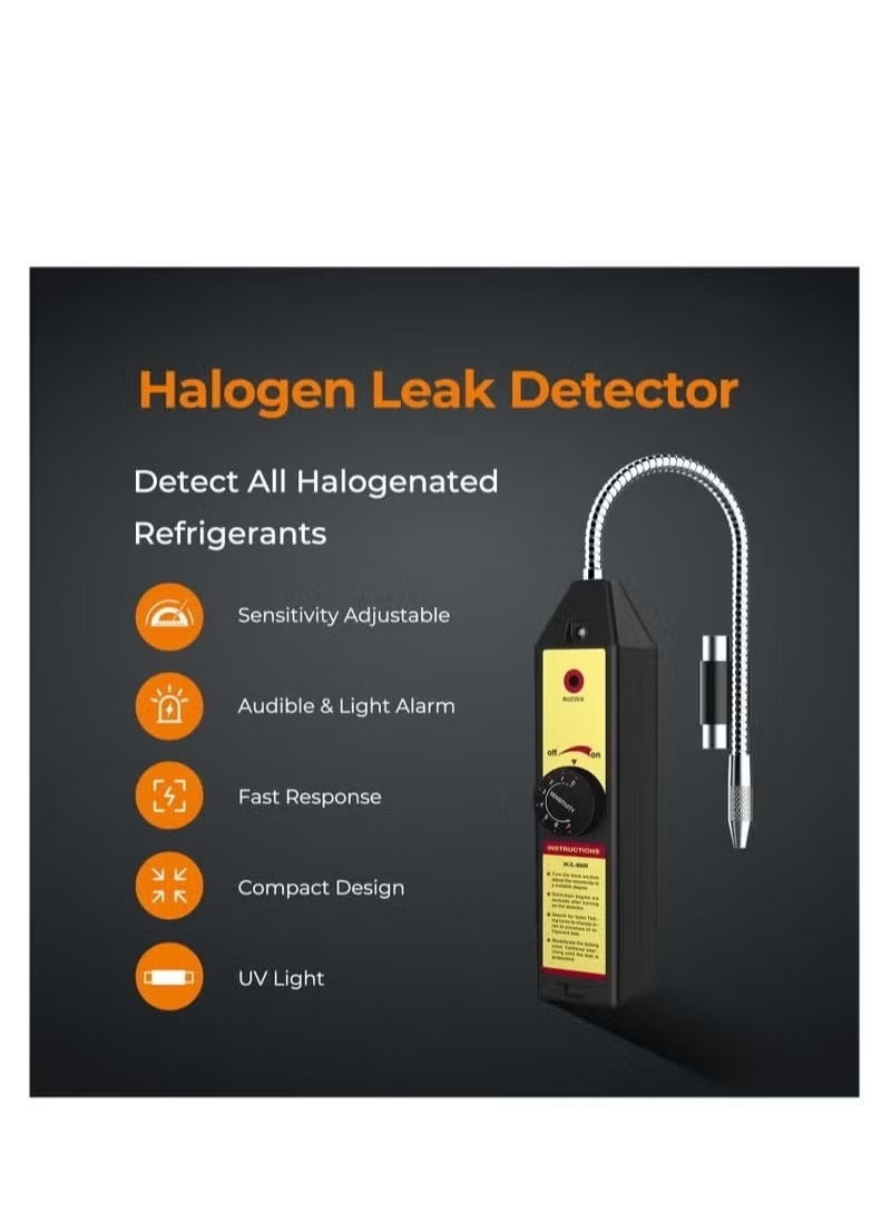 WJL-6000 Freon Leak Detector, Halogen Gas Tester, HVAC Refrigerant AC Sniffer R22 R410A R134A with LED, Adjustable Sensitivity, for Halogen Gas Leakage, Air Condition Refrigerant Leak Detector