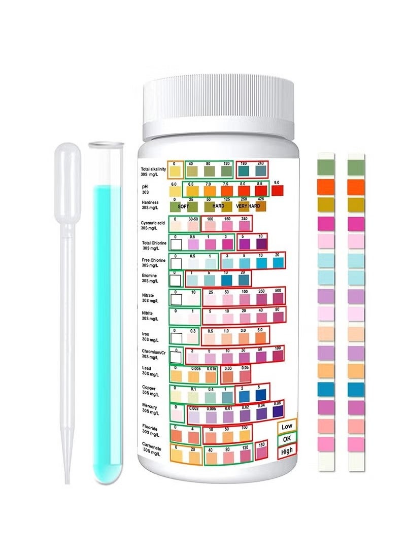 Multifunctional Water Testing Strips for Drinking Water- Hofun EPA Level Home Use, Water Test strips with Lead, Mercury, Iron, Copper, PH, Hardness, Chlorine for Water Quality Test