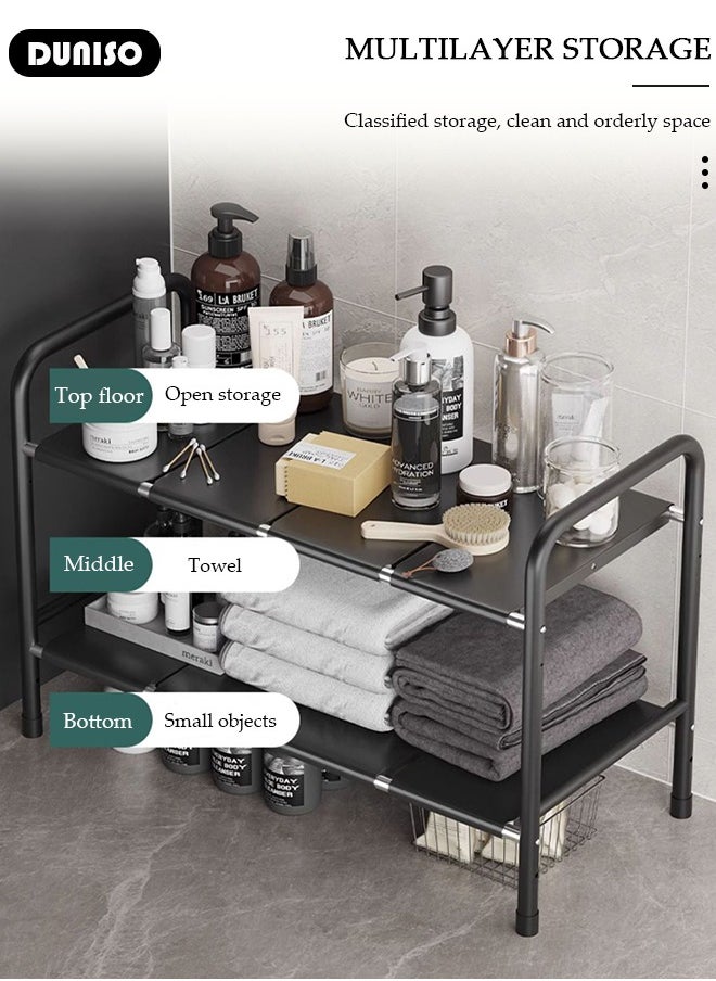 2-Tier Under Sink Storage Rack, Large Capacity Storage Organize Rack, Expandable Kitchen Sink Organiser, Under Sink Organizer with Removable Panels, Multi-Use Cabinet Pantry Shelf for Under Kitchen Bathroom