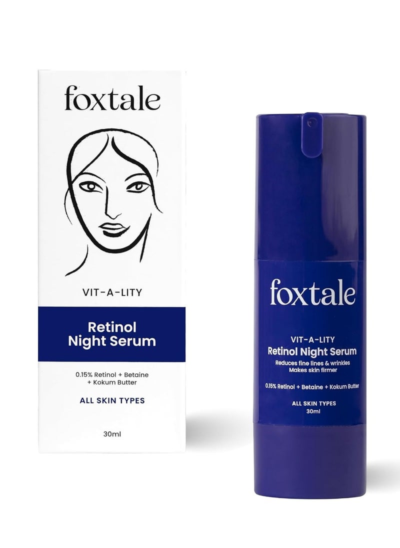 Foxtale 0.15% Beginner Friendly Retinol Night Serum | Anti-Aging Night Cream | Reduces Fine Lines and Wrinkles | No Purging | For Younger-looking Skin | Men & Women | All Skin Types - 30 ml