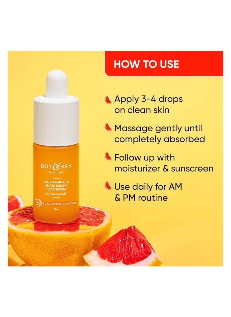 DOT & KEY Dot&Key 10% Vitamin C + E 5% Niacinamide Serum|Vitamin C Serum For Glowing Skin Fades Pigmentation & Dark Spots|Vit C Serum With Blood Orange & Pumpkin For Uneven & Dull Skin,All Skin Types 30Ml