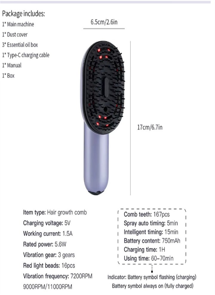 Upgraded version, electric portable scalp massage comb, unique essential oil atomization function, massage the scalp while nourishing the hair, deep massage, relieve head pressure, relax muscles