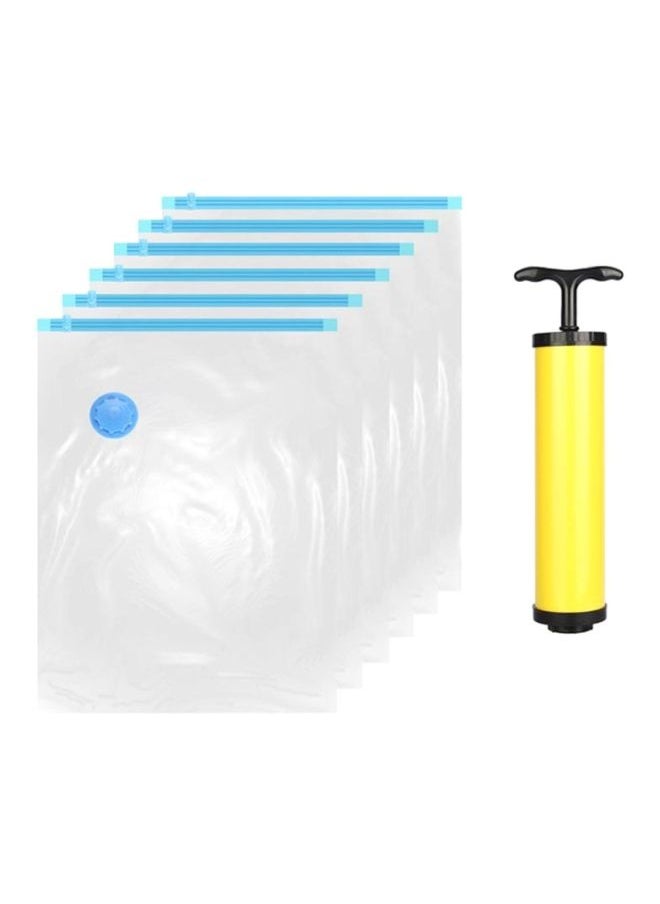 7-Piece Vacuum Storage Bag With Suction Pump Set Clear/Blue/Yellow 70x100cm