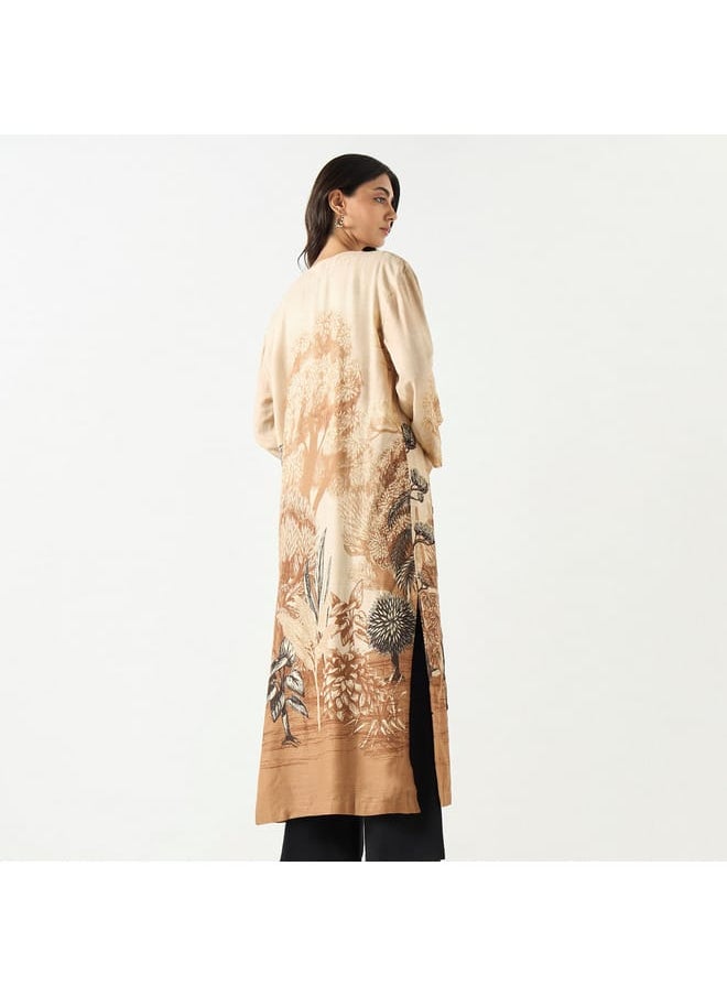 Iconic Floral Print Longline Linen Blend Kimono Shrug