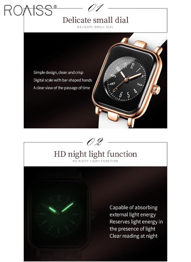 Women's Silicone Strap Quartz Watch, Analog Display Rectangle Dial, Waterproof Luminous Fashionable Simple Wristwatch as Gift for Ladies