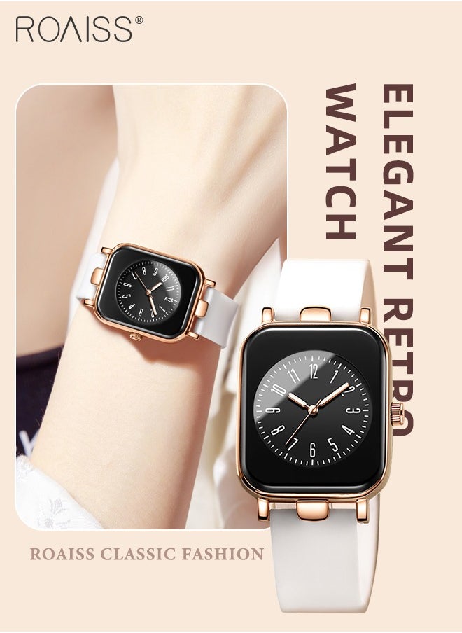 Women's Silicone Strap Quartz Watch, Analog Display Rectangle Dial, Waterproof Luminous Fashionable Simple Wristwatch as Gift for Ladies