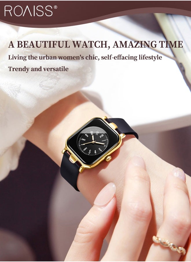 Women's Silicone Strap Quartz Watch, Analog Display Rectangle Dial, Waterproof Luminous Fashionable Simple Wristwatch as Gift for Ladies