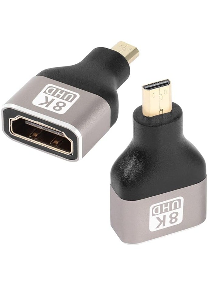 2 Pack 8k Micro HDMI to HDMI Adapter, Micro HDMI Male to HDMI A Female, Standard Micro HDMI Adapter 2.1 Version, Support 8K@60Hz/4K@120Hz HDR ARC, Compatible for Camera, DSLR, Tablet