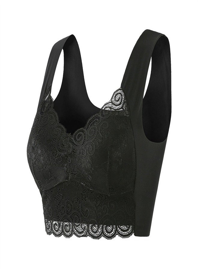 Large Women's Charming Lace Bra Dark Black