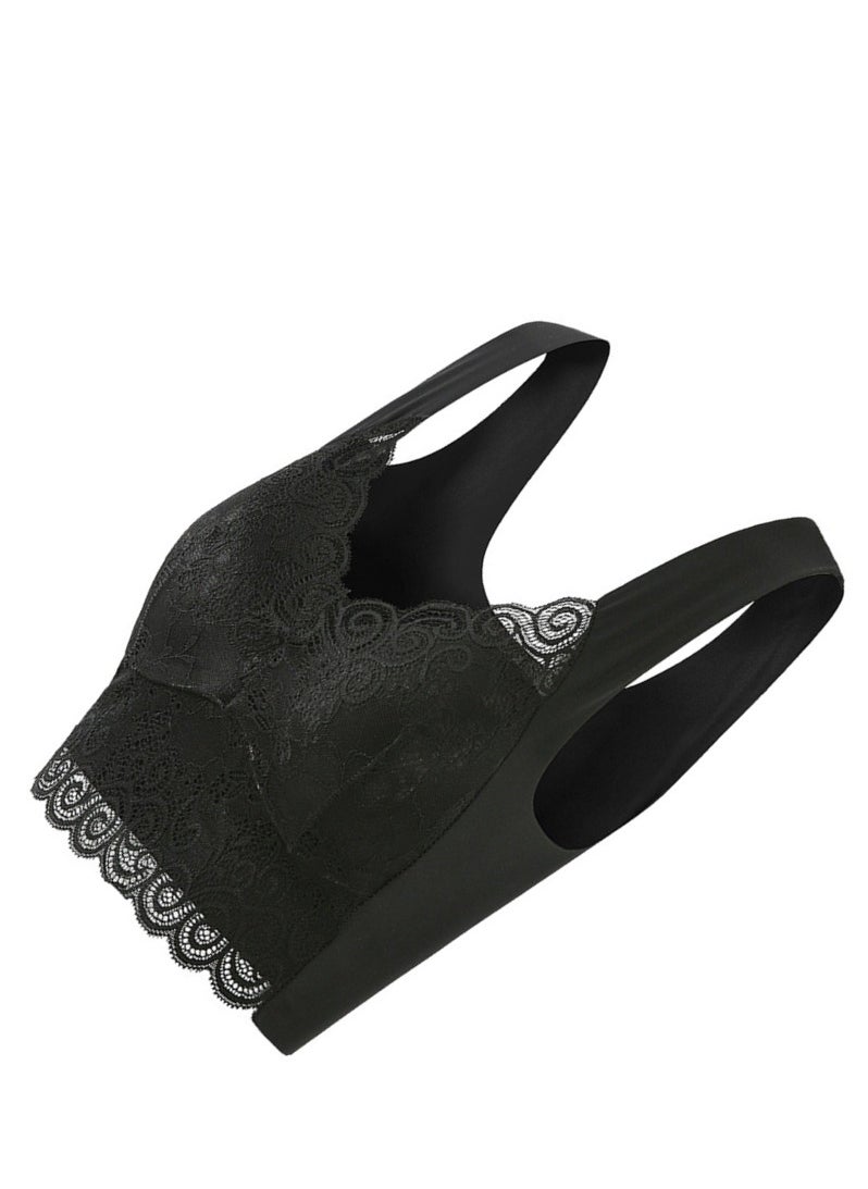 Large Women's Charming Lace Bra Dark Black