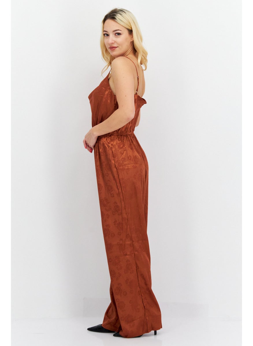 Women Floral Print Sleeveless Jumpsuit, Rust