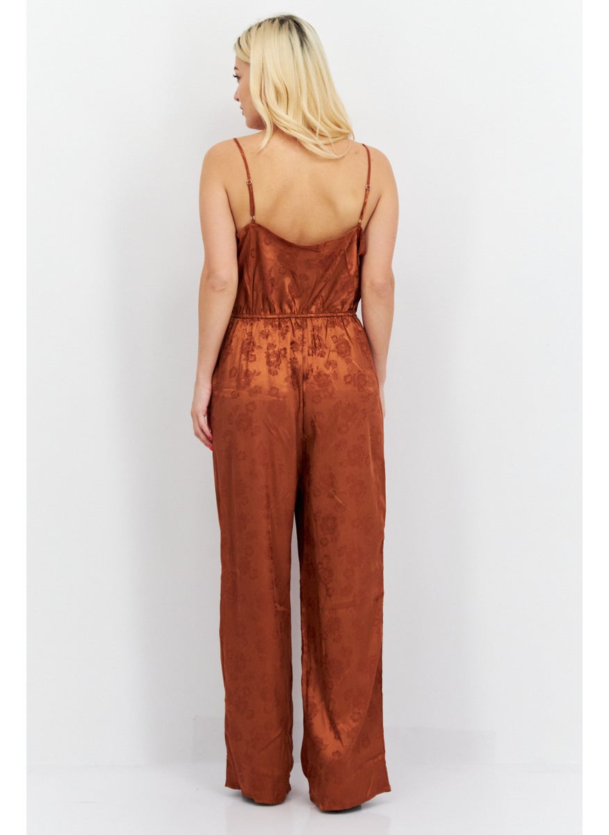 Women Floral Print Sleeveless Jumpsuit, Rust