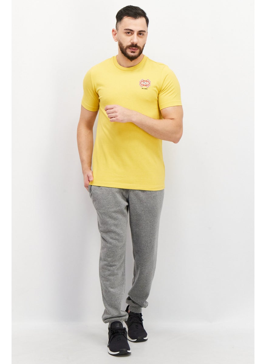 Men Sportswear Fit Short Sleeves Embroidered Logo T-Shirt, Mustard