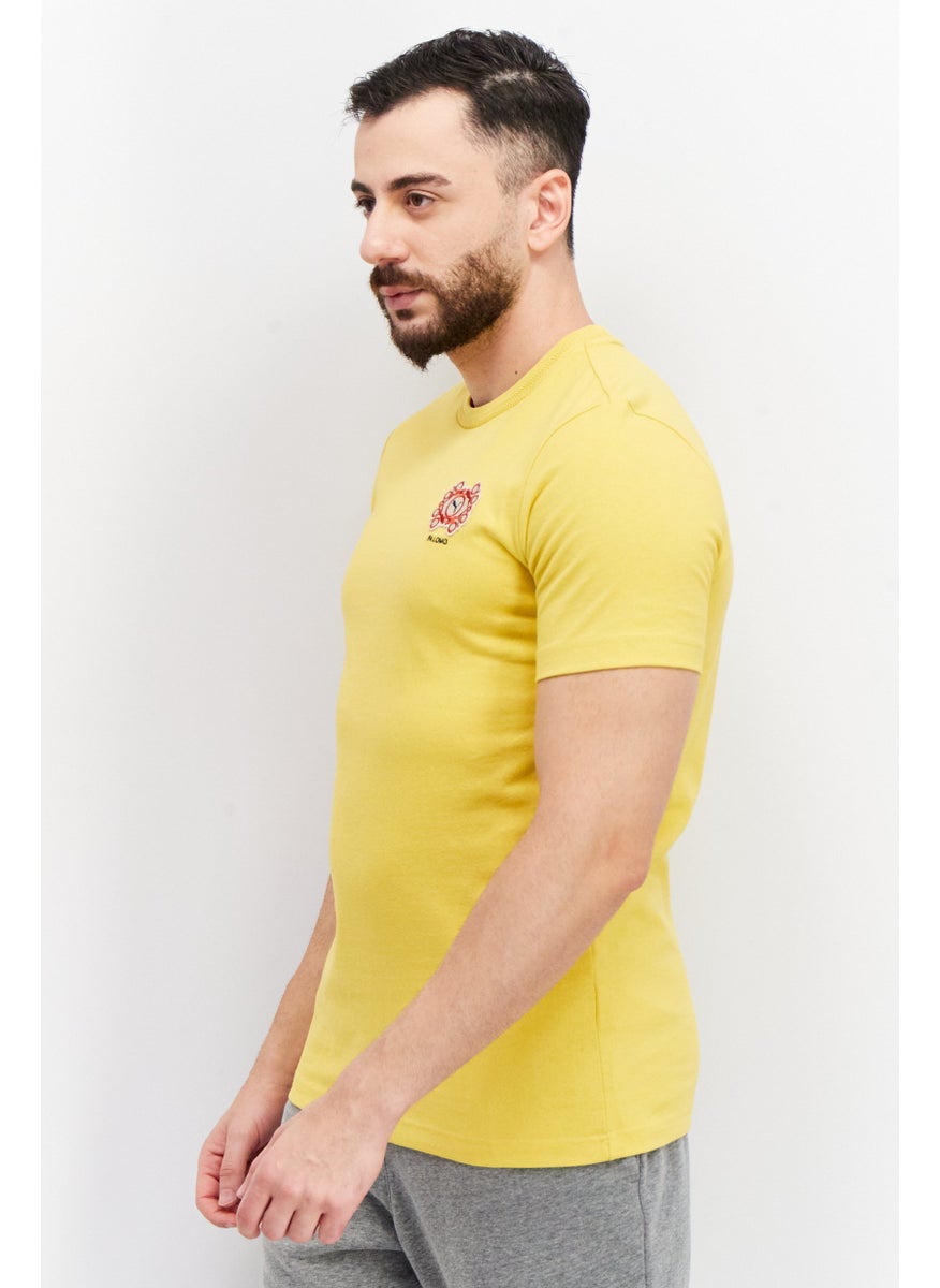 Men Sportswear Fit Short Sleeves Embroidered Logo T-Shirt, Mustard