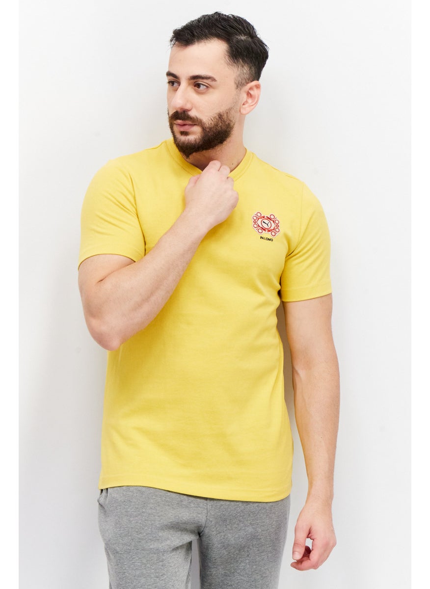 Men Sportswear Fit Short Sleeves Embroidered Logo T-Shirt, Mustard