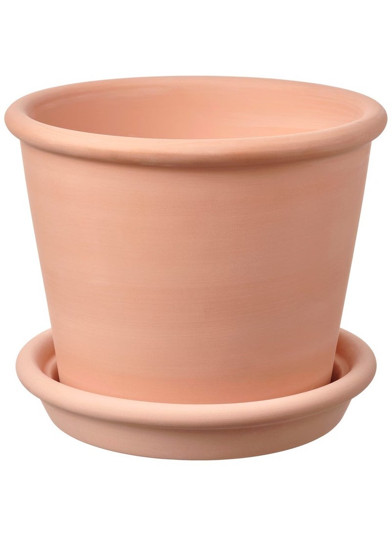 MUSKOTBLOMMA Plant pot with saucer, in/outdoor terracotta, 15 cm