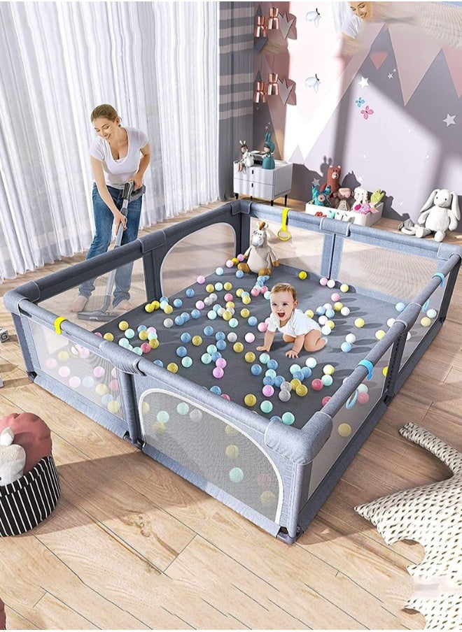 Packable Portable Sturdy Extra Large Baby Safety Activity Center Playard With Gate And Anti-Slip Base, 150 X 180 CM