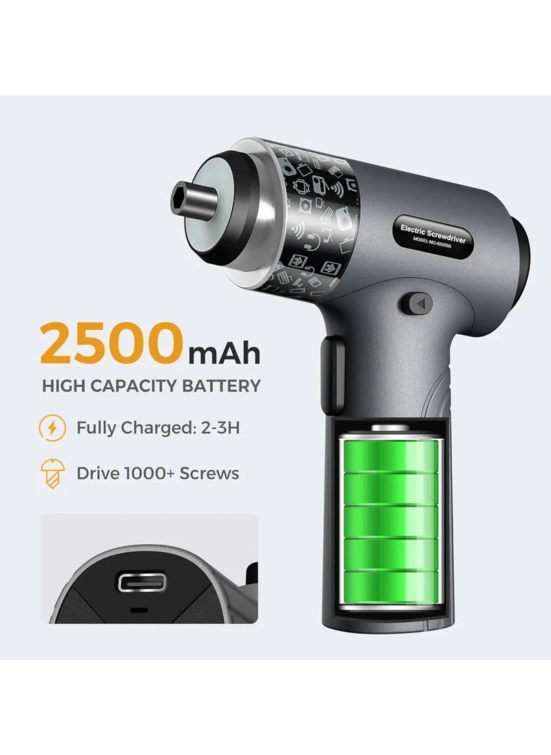 Electric Screwdriver 3.7V Power Rechargeable Repair Tool Set with 32 Bits Digital Display，6+1 Torque Setting，2500 mAh Battery Gift for Electronic Computer Repairing.