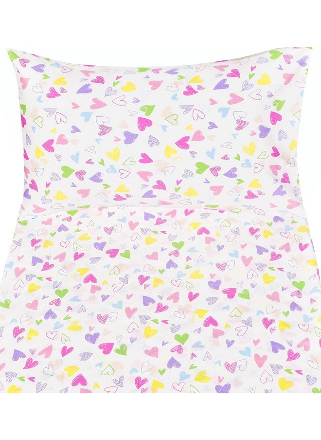 Colourful Lovely Heart 100% Cotton 3 Pieces Toddler Sheet Set For Kids Boys Girls Flat Sheet Fitted Sheet And Pillowcase Cozy Breathable Unisex Nursery School Crib Bedding Set (Love)