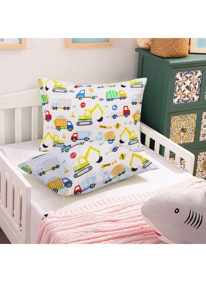 Baby Toddler Pillow Cases Trcuk Pattern Child Pillowcase Fit Kids & Travel Pillows 13 X 18 14 X19 Soft Cotton Pillows Cover Set Of 2 Envelope Pocket Durable Well Stitched Boy Girl Crib Bedding