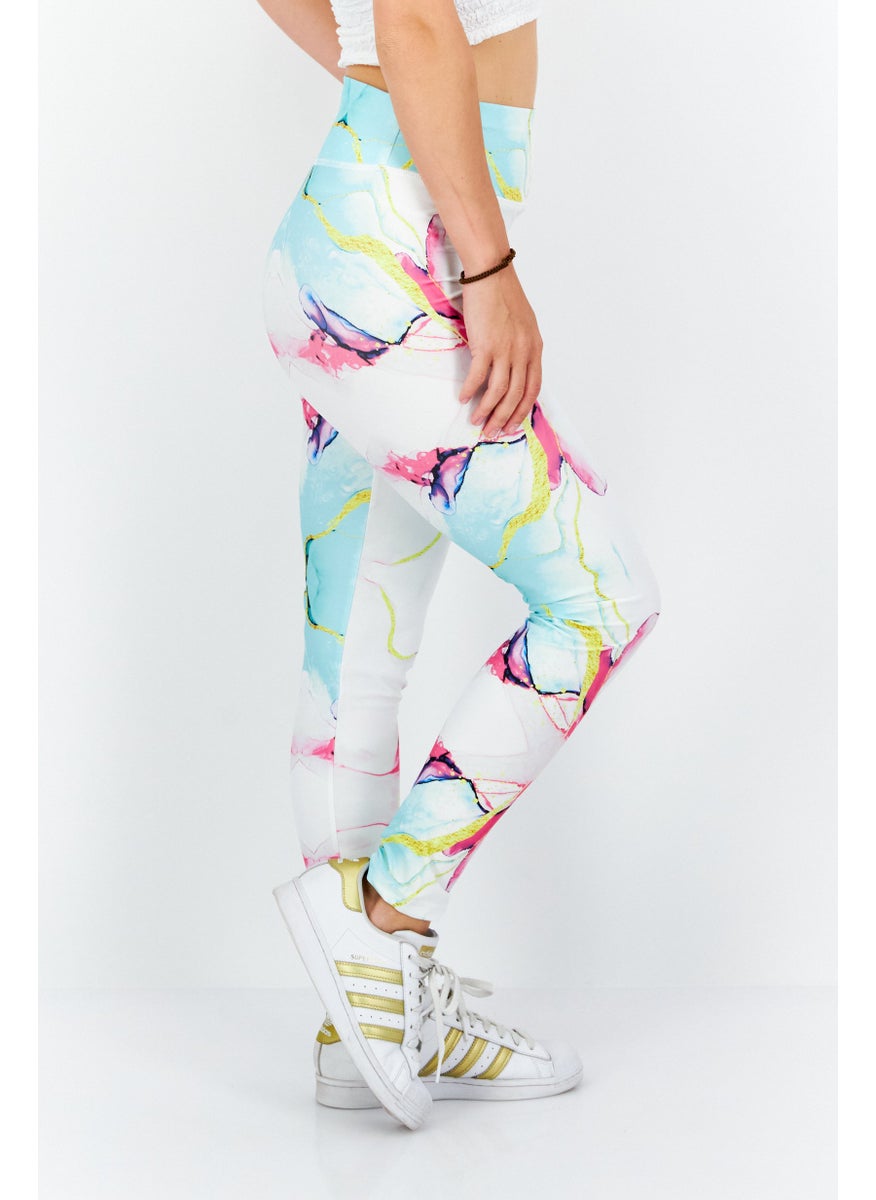 Women Regular Fit Allover Print Leggings, White Combo