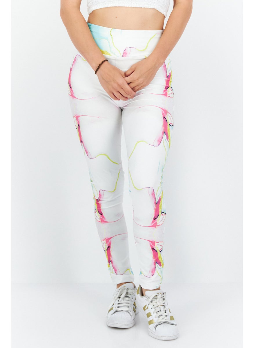 Women Regular Fit Allover Print Leggings, White Combo