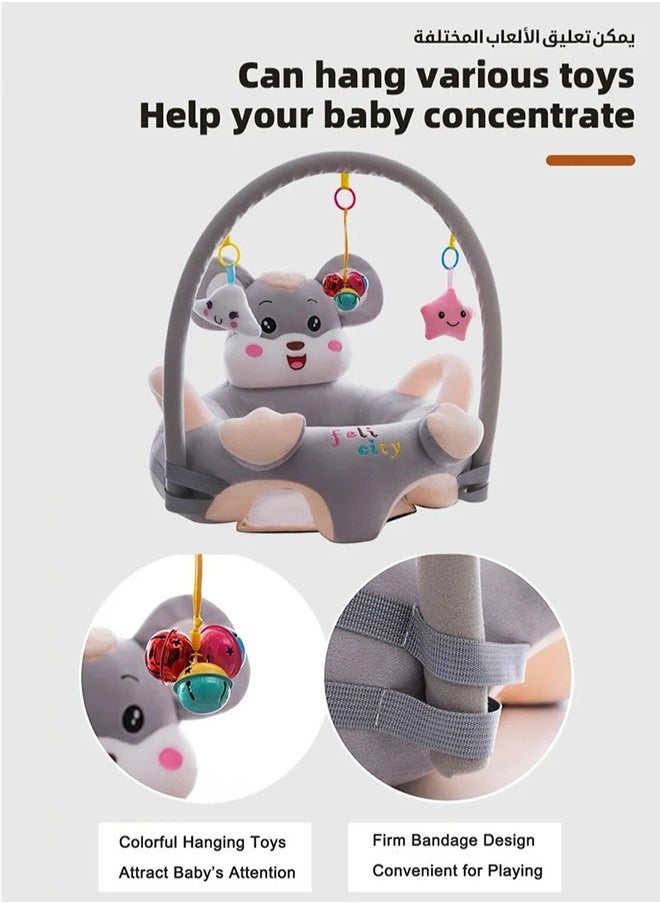 Baby Sofa Learn Sitting Chair With Toys Rack, Nursery Sit Support Plush Seat, Soft Hugging Pillow Cushion, Infant Floor Seats, Non-slip Armchair, Cartoon Animal Design, Gift For Kids Boys/Girls