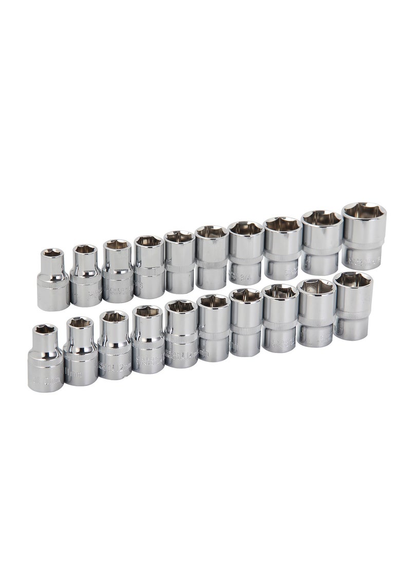 Hexagon Socket and Ratchet Set 3/8-Inch 12-Pc., Chrome Vanadium, Ideal, fit for Hex-Shaped Fastener Heads, For Mechanical and Automotive Work, Fixing Bicycles, Tightening or Loosening Bolts.