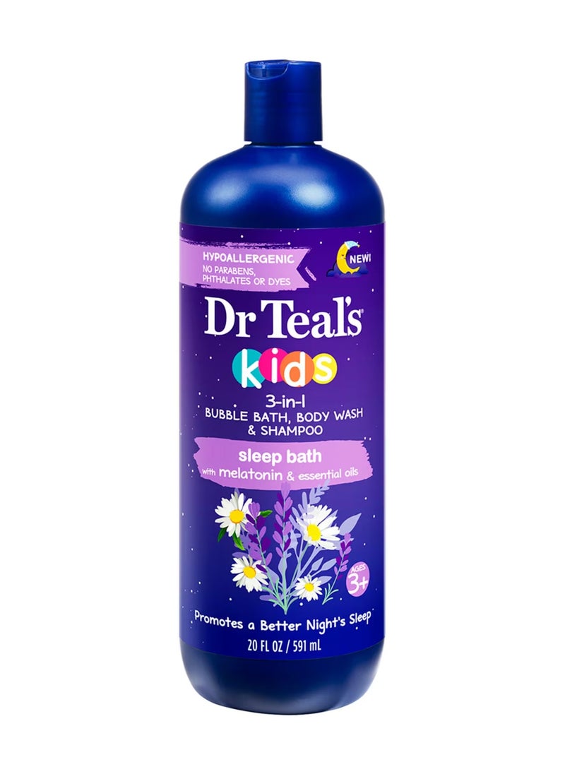 Kids 3-in-1 Bubble Bath Body Wash and Shampoo Sleep Bath with Melatonin and Essential Oils 591ml