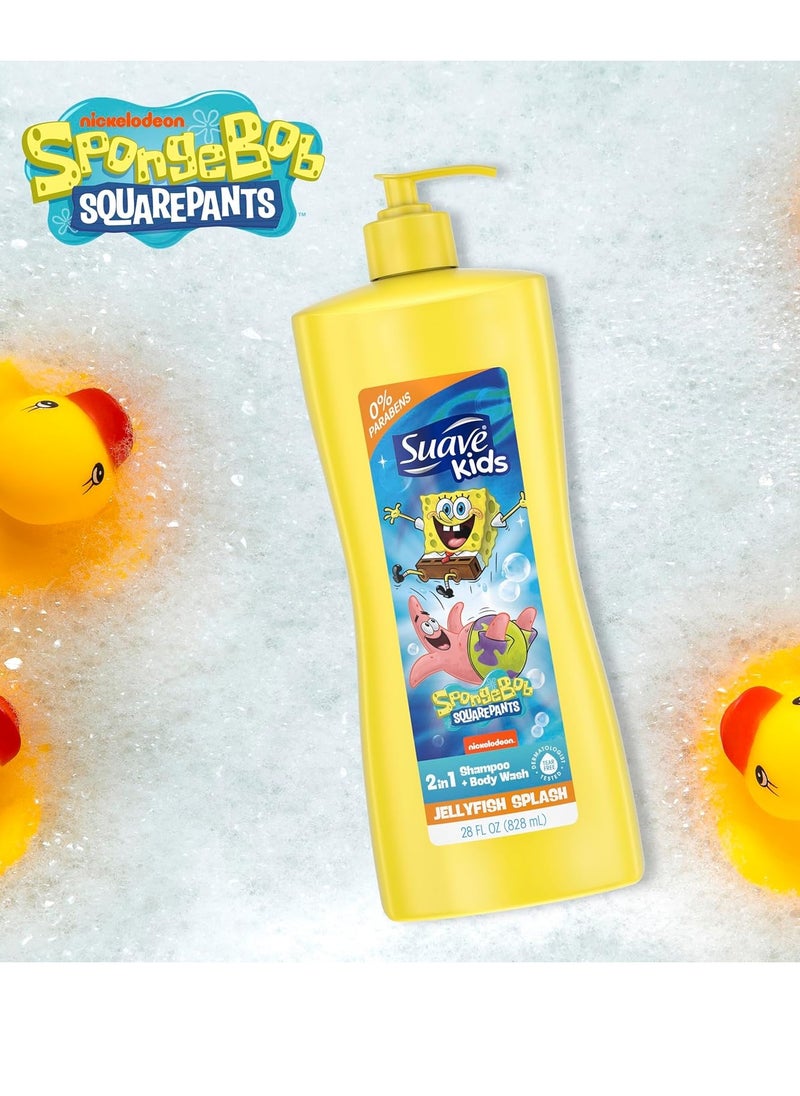 Suave Kids 3-in-1 Spongebob, Tear Free, Body Wash, Shampoo and Conditioners, Dermatologist Tested, 28 Oz Pack of 4