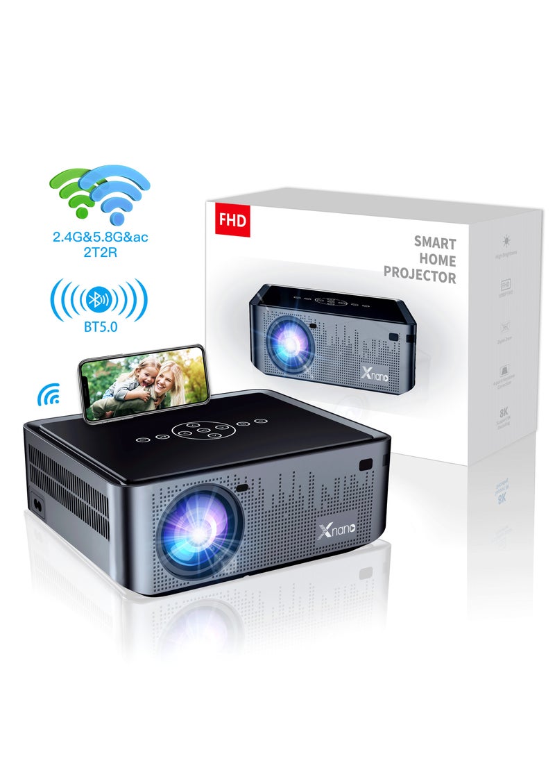 Classic Projector X1 Pro Full HD 5G Smart Projector 8K 1080P Resolution 12000 Lumens Dual Band WiFi Auto Focus Keystone correction Dual Stereo Speakers Dolby Digital Grey