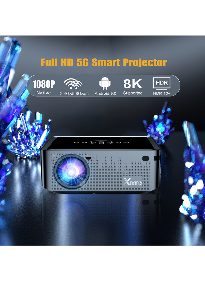 Classic Projector X1 Pro Full HD 5G Smart Projector 8K 1080P Resolution 12000 Lumens Dual Band WiFi Auto Focus Keystone correction Dual Stereo Speakers Dolby Digital Grey