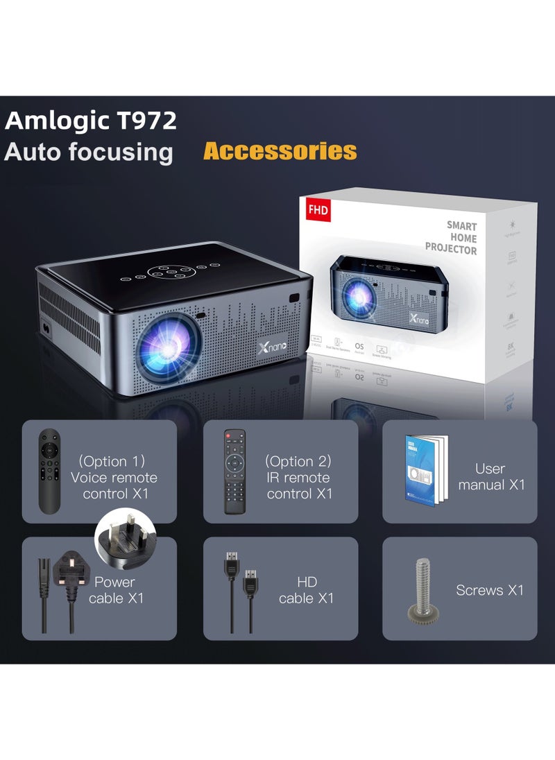 Classic Projector X1 Pro Full HD 5G Smart Projector 8K 1080P Resolution 12000 Lumens Dual Band WiFi Auto Focus Keystone correction Dual Stereo Speakers Dolby Digital Grey