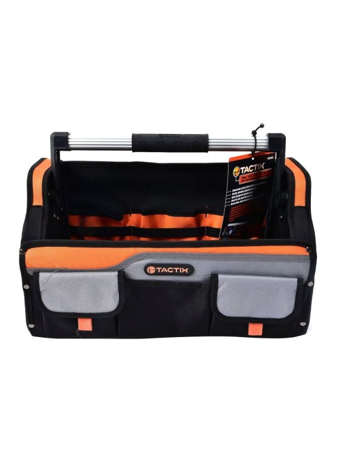 Tactix 18 Inches Tote Tool Bag With Rubber Gripped Aluminum Handle For Easy Tool Access, Orange/Black, Size: 25 W X 25 H X 46 cm- 323163 Black/Orange/Grey 18inch