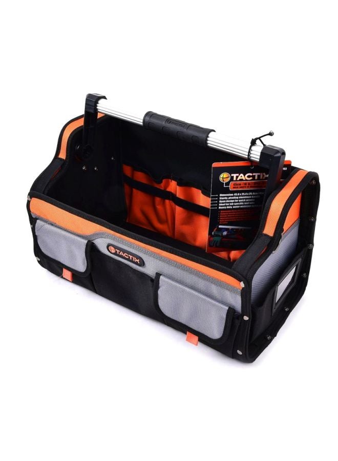 Tactix 18 Inches Tote Tool Bag With Rubber Gripped Aluminum Handle For Easy Tool Access, Orange/Black, Size: 25 W X 25 H X 46 cm- 323163 Black/Orange/Grey 18inch