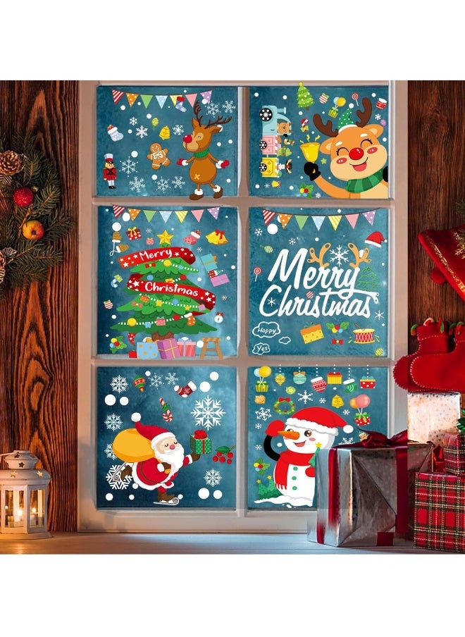 6 Sheet Christmas Window Cling Stickers for Glass, 159 PCS Christmas Window Stickers,Xmas Decals Decorations Snowflake Santa Claus Reindeer Decals for Party,Reusable Double-Sided Christmas Decorations Window Clings