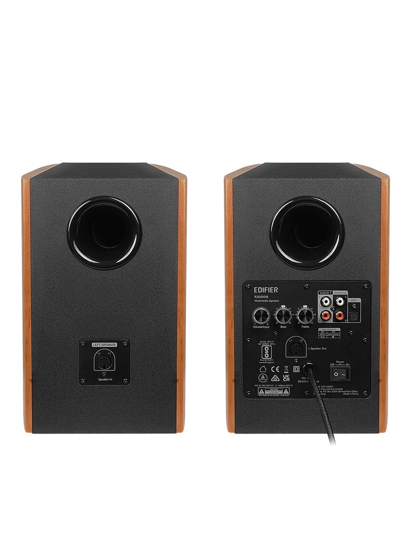 Edifier R2000DB  2.0 Bookshelf Speakers,Remote,BT,OPT,2XRCA,L Out,Warm Oak