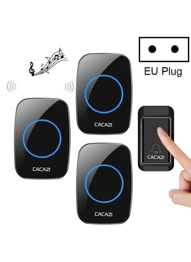CACAZI A10G One Button Three Receivers Self-Powered Wireless Home Cordless Bell, EU Plug(Black)