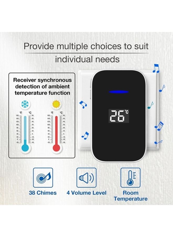 C302B One to Two Home Wireless Doorbell Temperature Digital Display Remote Control Elderly Pager, US Plug(White)