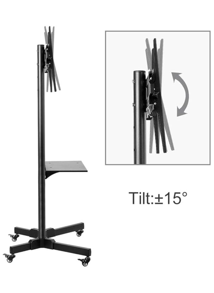 Mobile Rolling TV Cart with Lockable Wheels for 32-65inch LED Screen AV Carts & Stands, Tall TV Stand with Mount Height Adjustable Floor TV Stand Holds Up to 50KG Max VESA 600x400mm (Black)