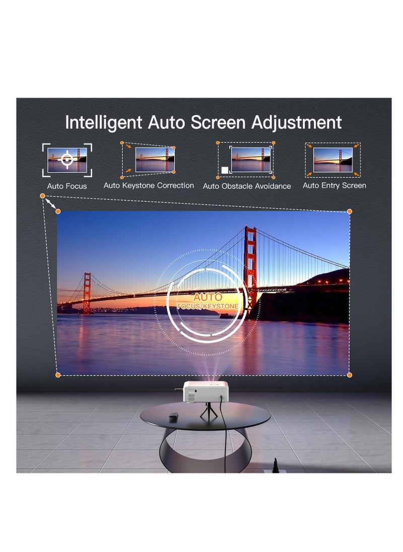 AI Auto Focus Keystone Projector 4K Supported WiFi6 Bluetooth Projector 26000L Native 1080P Smart Portable Projector Outdoor Home Cinema Projector with Tripod for iOS Android TV Stick | ‎V31 | BFFB