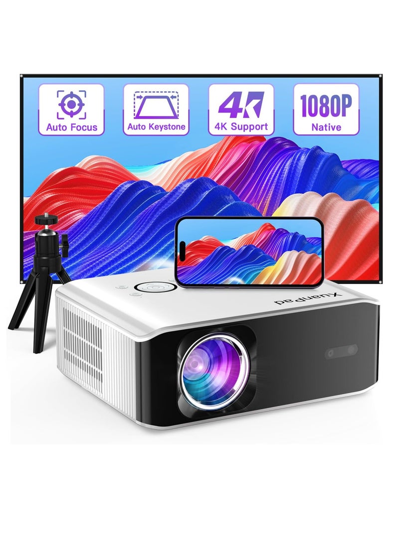 AI Auto Focus Keystone Projector 4K Supported WiFi6 Bluetooth Projector 26000L Native 1080P Smart Portable Projector Outdoor Home Cinema Projector with Tripod for iOS Android TV Stick | ‎V31 | BFFB