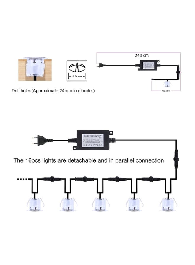 16-Piece LED Deck Light Warm White 3.1x2.3x3.1cm