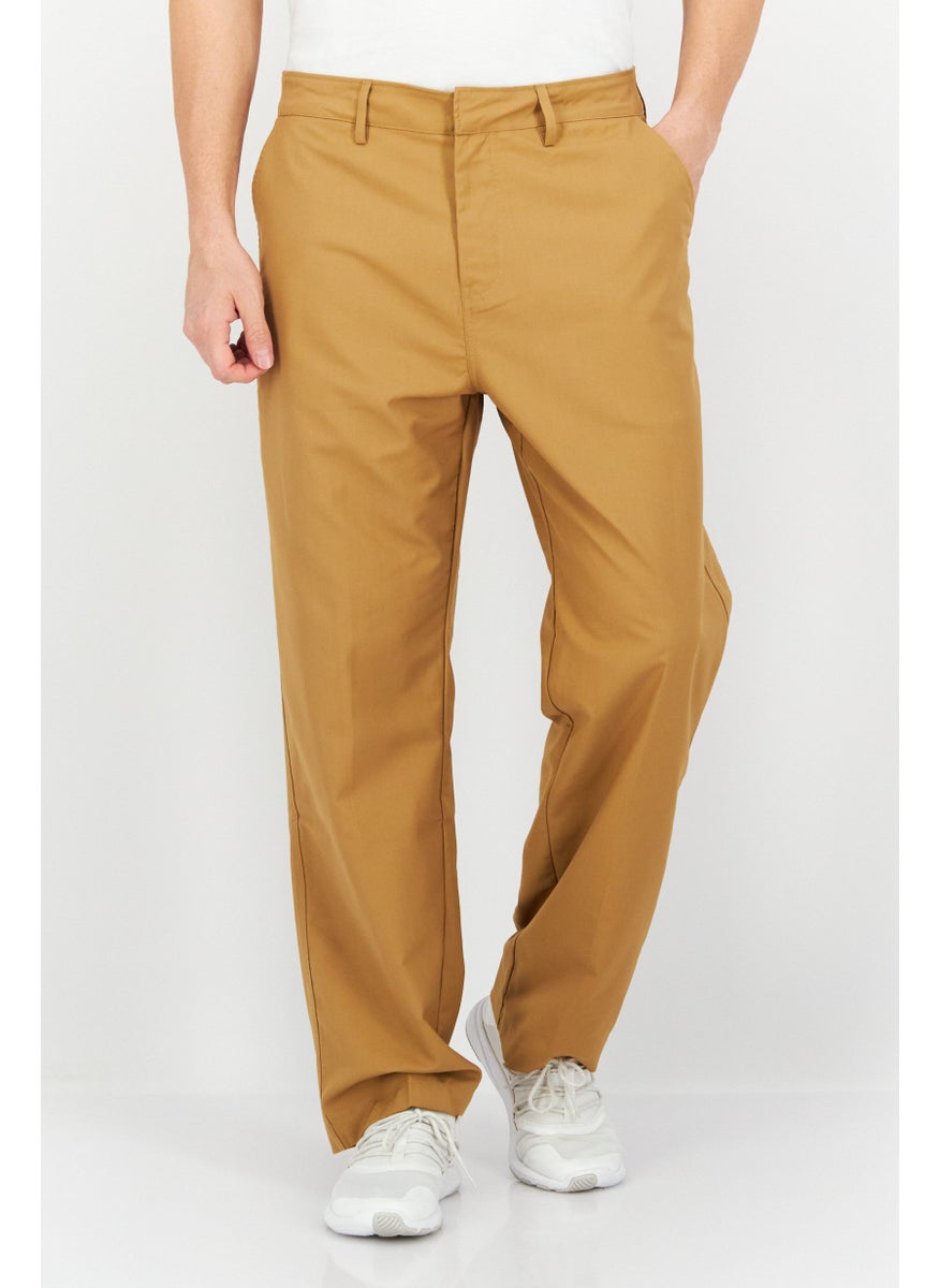 Men Regular Fit Plain Chino Pants, Tan