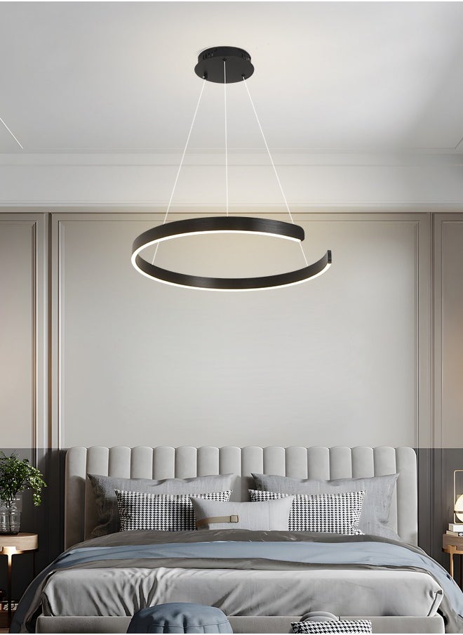 Black Round LED Chandelier, 20W Adjustable Modern Hanging Light with Remote Control, 3-Color Dimming (3000K-6000K), Adjustable Height for Dining Room, Bedroom, Living Room, 60CM Diameter