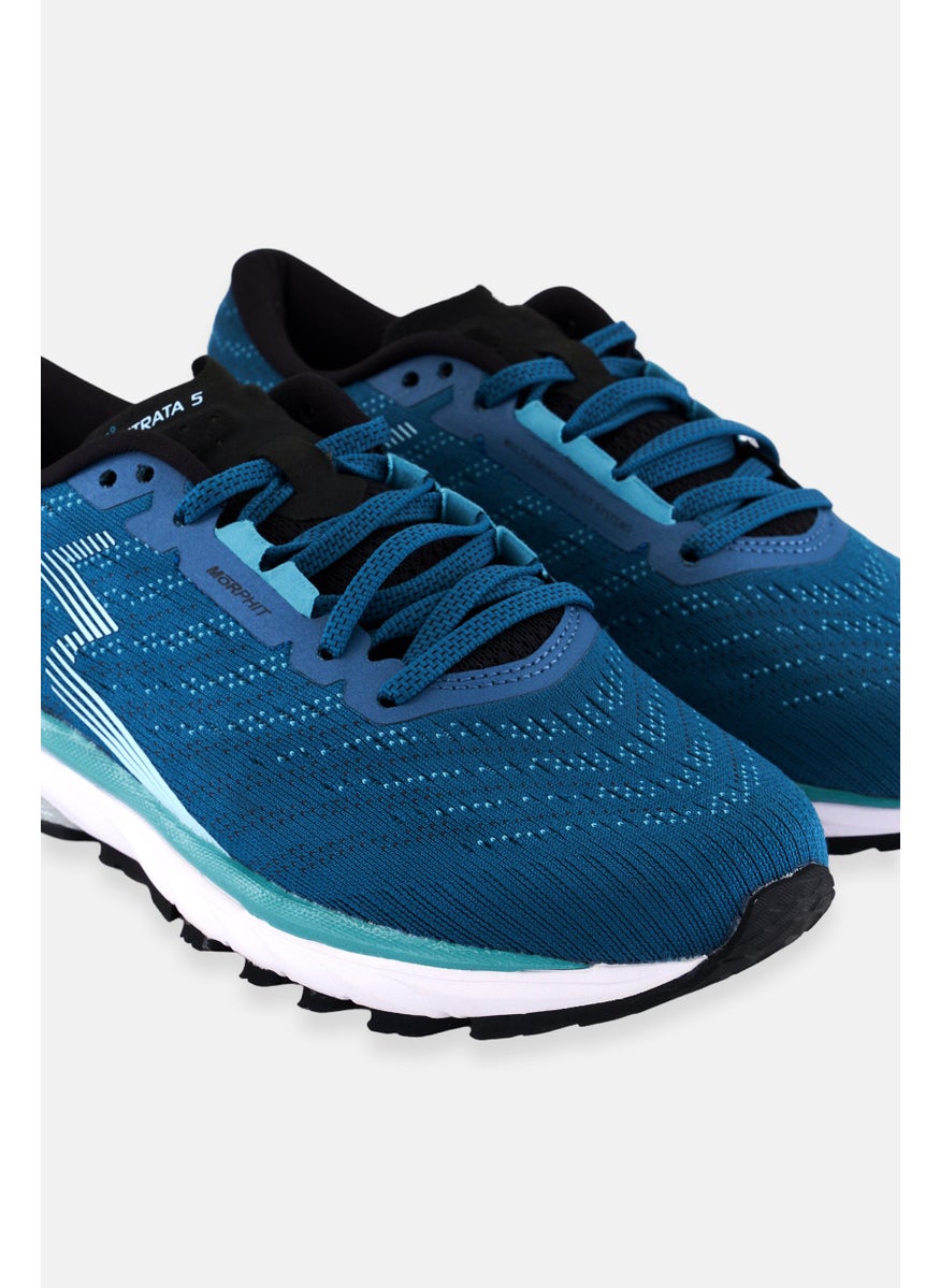 Women Strata Lace Up Running Shoes, Teal Blue/Combo