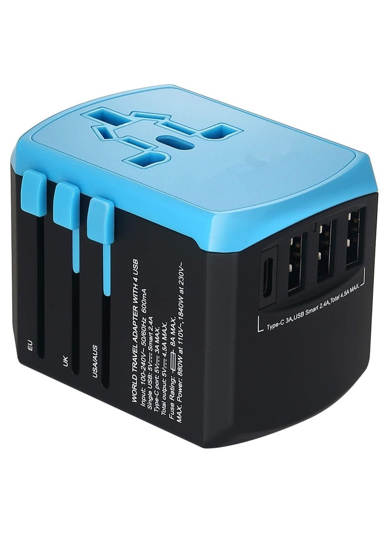 All In One Universal USB Travel Power Adapter With 3 USB Port And TypeC