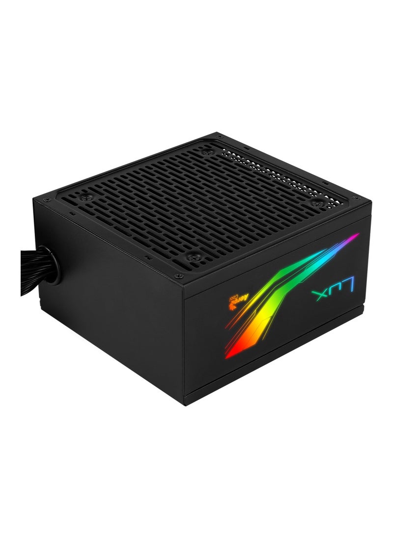 AeroCool LUX RGB 650W Power Supply Unit, 80Plus Bronze Certified for up to 88%+ efficiency, 3 preset lighting effects, Compatible with Addressable RGB using +5V Addressable RGB connector