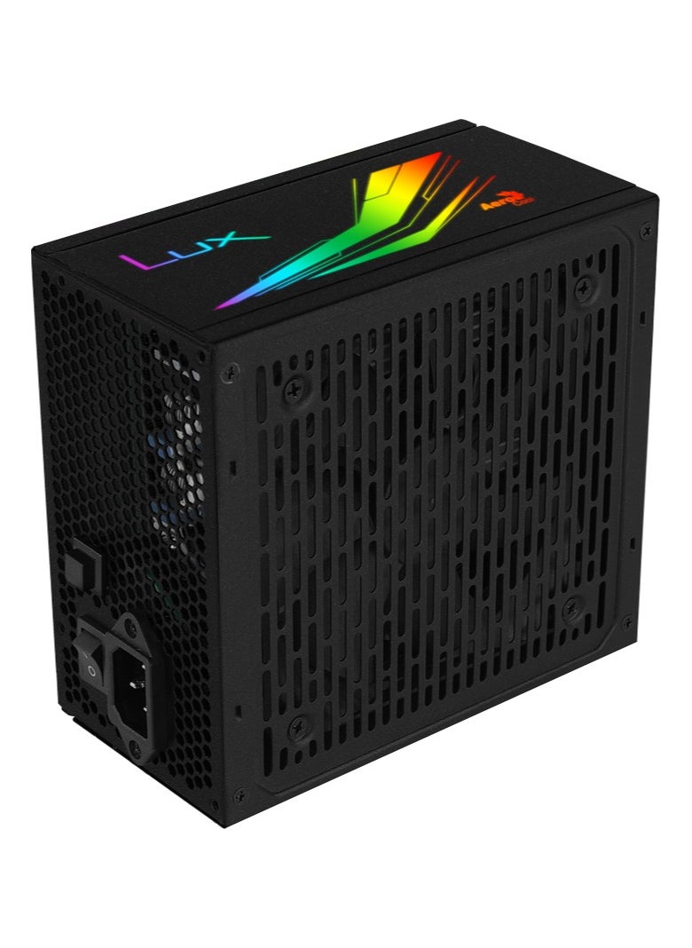 AeroCool LUX RGB 650W Power Supply Unit, 80Plus Bronze Certified for up to 88%+ efficiency, 3 preset lighting effects, Compatible with Addressable RGB using +5V Addressable RGB connector