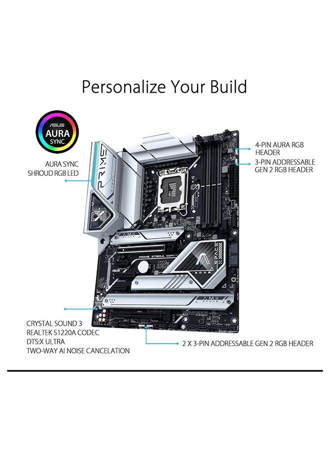 Prime Z790-A WiFi 6E LGA 1700(Intel®13th&12th) ATX Motherboard (16+1 DrMOS, PCIe 5.0,DDR5,4X M.2 Slots,2.5 Gb LAN,USB 3.2 Gen 2 Front Panel Type-C, Thunderbolt™ 4/USB4, DP) Black